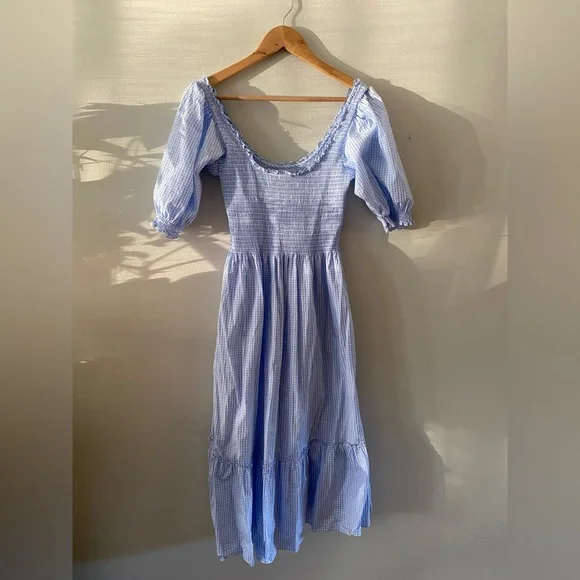 Hill House The Louisa Nap Dress Size S in Hydrangea Gingham Blue and white color